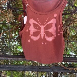 Butterfly Print Brown Tank Top